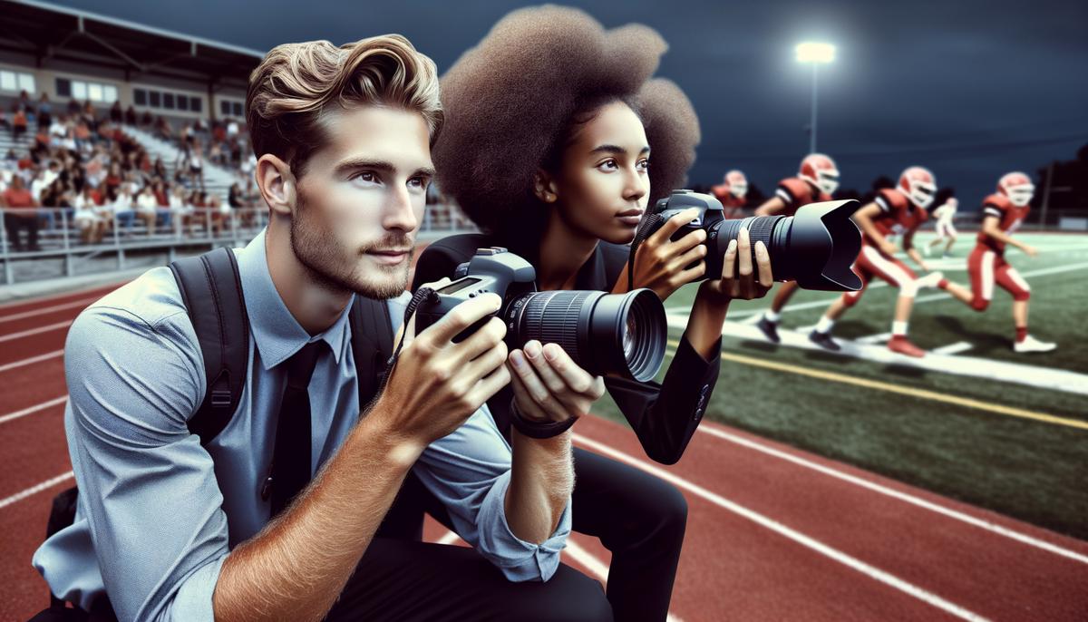 Harold and Janie, the husband-and-wife team behind 5H Sports Photography, photographing a high school sports event in Fort Smith