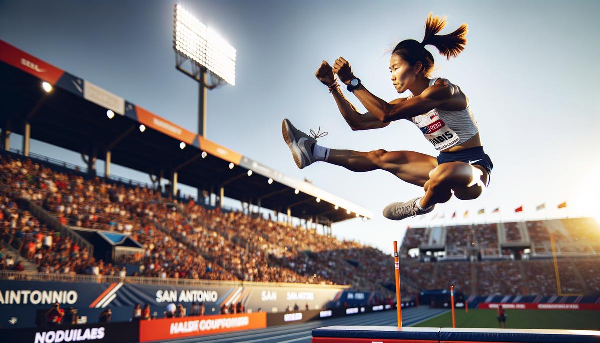 A dynamic action shot of an athlete in mid-air at an outdoor sporting event in San Antonio, captured with perfect timing and focus by the event photographer.