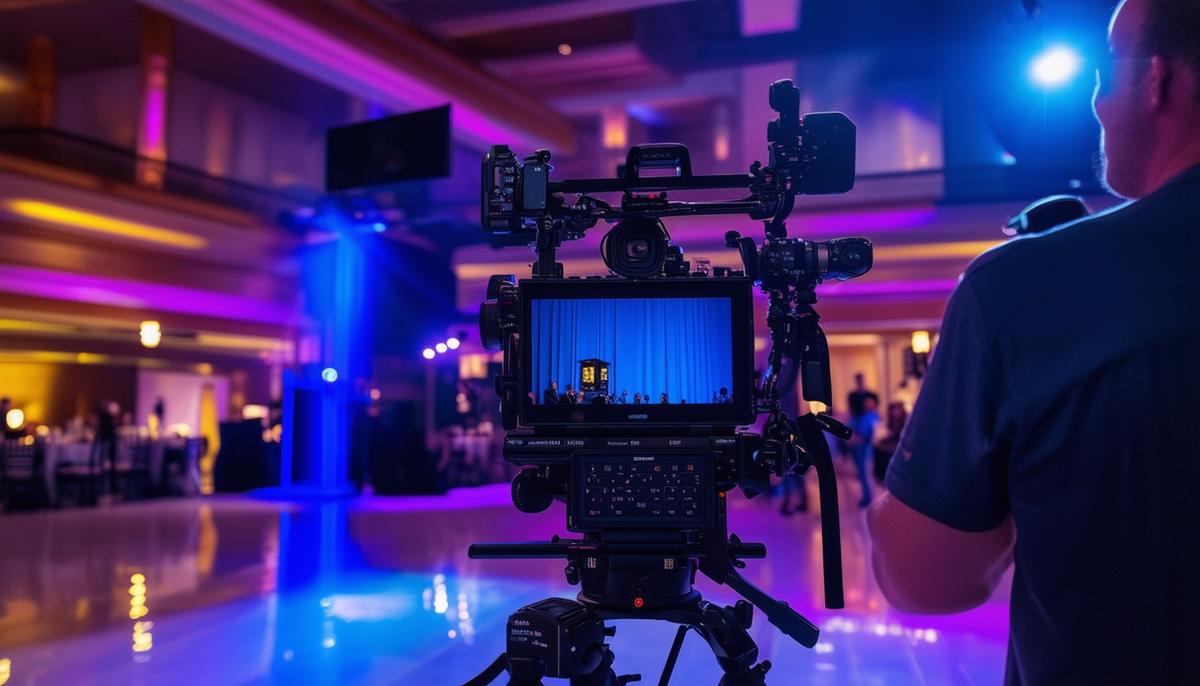 A Las Vegas videography team utilizing state-of-the-art cameras, multi-cam setups, and advanced editing software to create compelling visual stories of events.