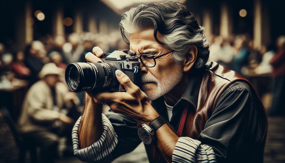 A portrait of Al Rend&oacute;n, a renowned San Antonio photographer, capturing a candid moment at a cultural event, showcasing his dedication to documenting the city's rich heritage.