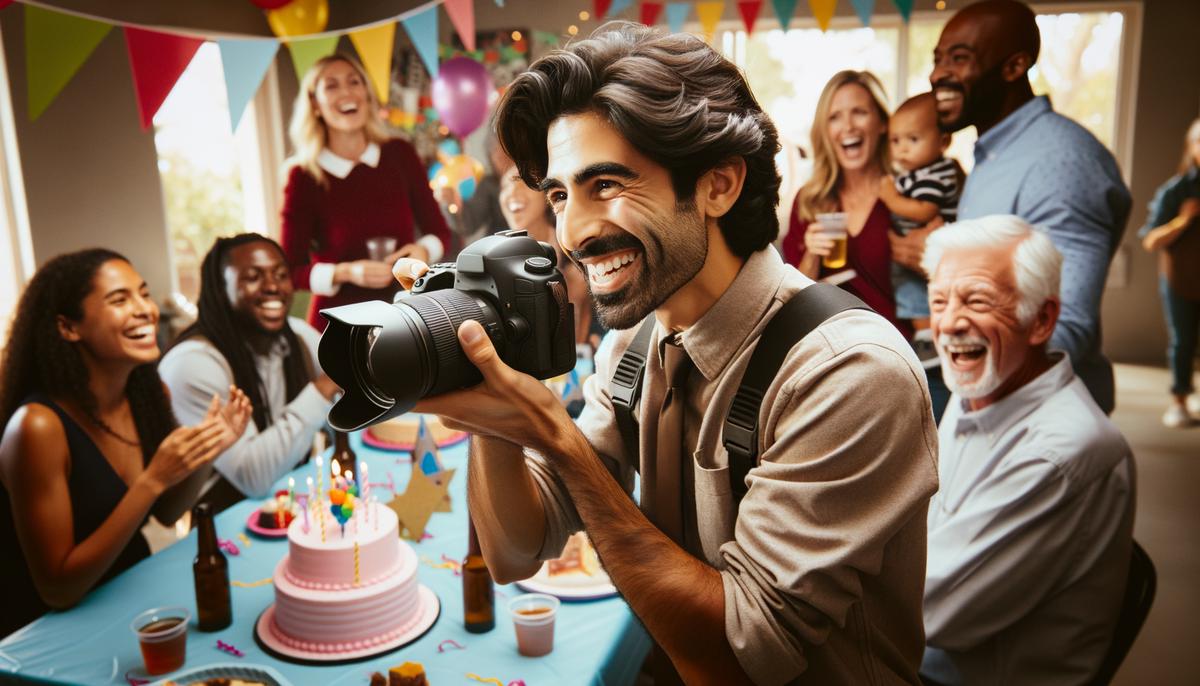 A professional photographer capturing moments at a lively birthday party in Albuquerque