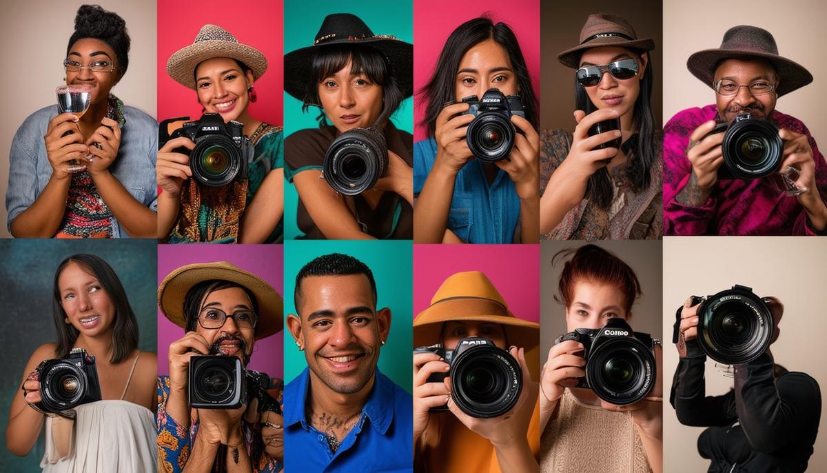 A collage of portraits featuring diverse Albuquerque party photographers with their cameras