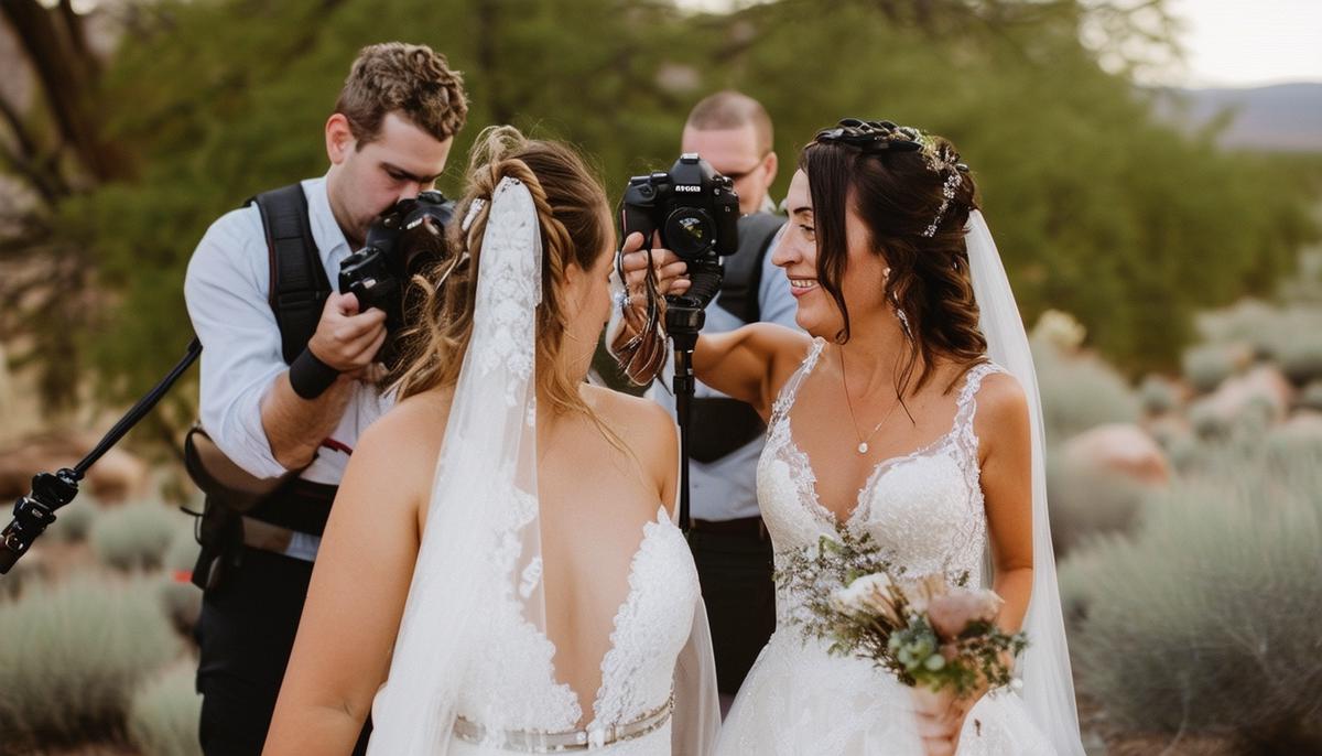 Three wedding photographers in action at an Albuquerque wedding, each with a distinct style