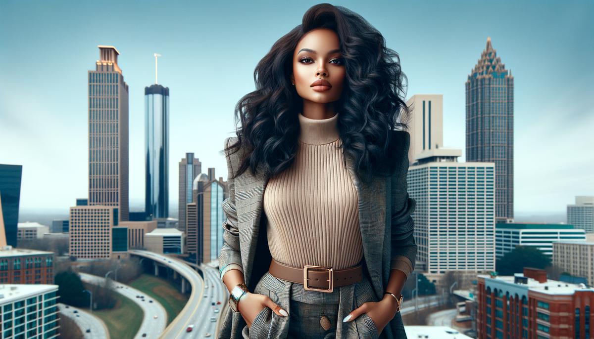 Angela Watts, founder of Ragtrade Atlanta, standing confidently in a stylish outfit against an Atlanta backdrop
