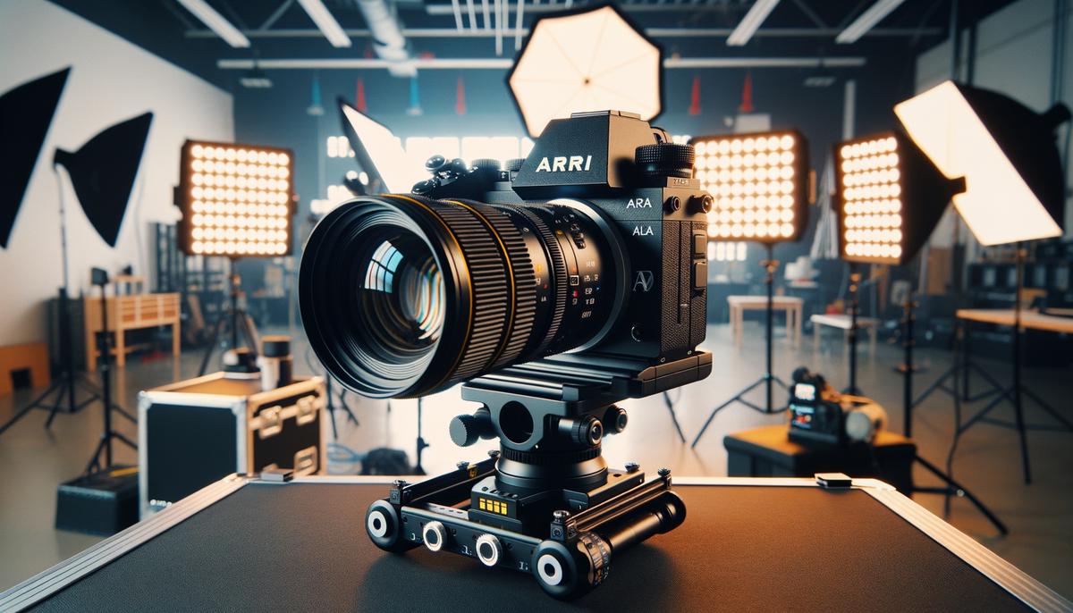 ARRI Alexa camera with Cooke lenses displayed on a professional photography workstation