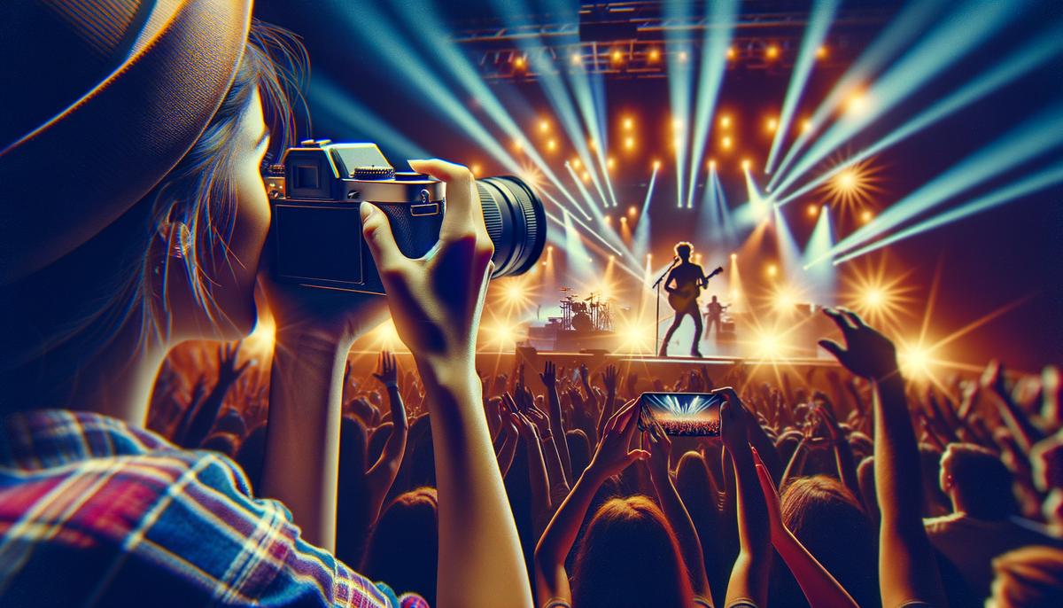 A photographer capturing a live music performance at a concert venue in Atlanta