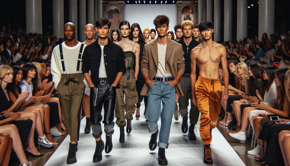 A diverse group of models walking the runway at Atlanta Fashion Week, showcasing designs by local and emerging designers