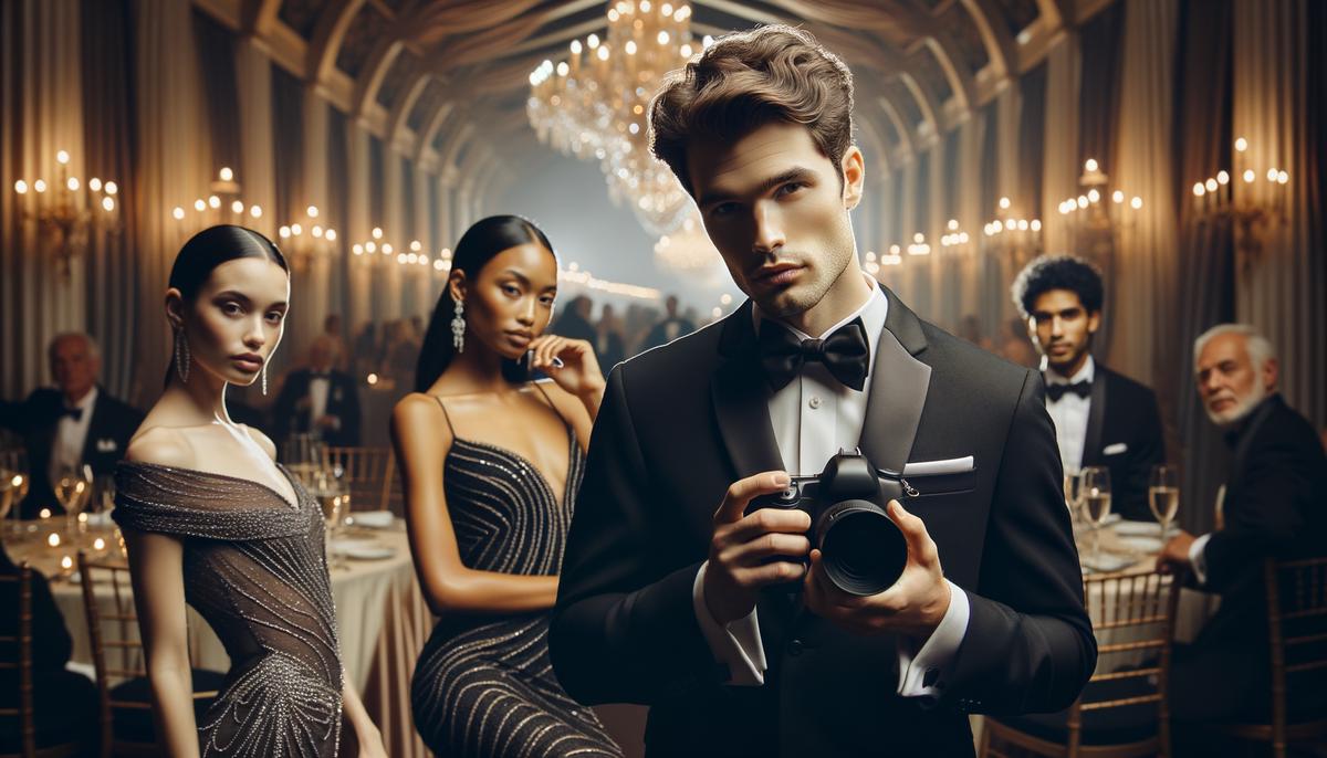 A photographer capturing elegant posed shots at the beginning of a gala event in Atlanta
