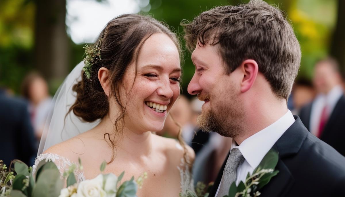 A candid moment at a Portland wedding showing genuine emotion between the couple