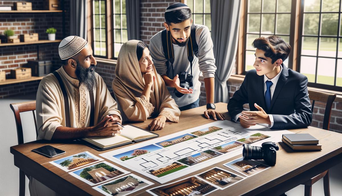 A photographer discussing plans with a family for an upcoming Bar Mitzvah