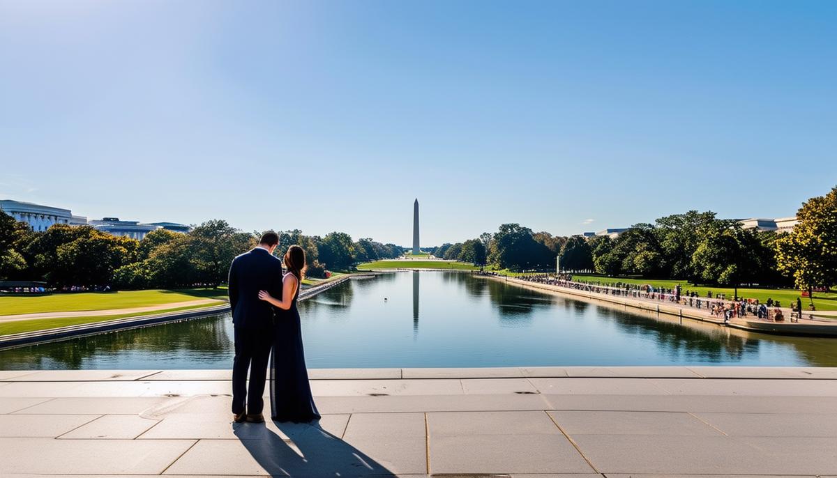 A panoramic view of Washington DC showing multiple iconic landmarks suitable for engagement photos