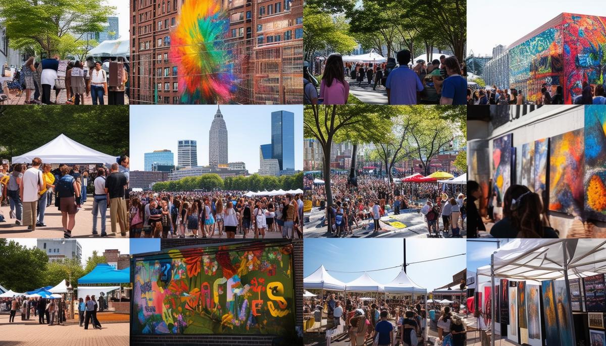 A collage of Boston's cultural events including the Arts Festival, CollegeFest, Film Festival, and Downtown Arts Market
