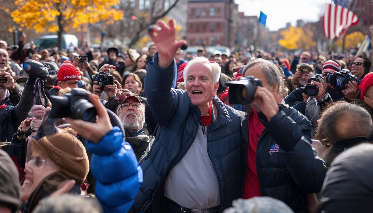A lively political rally in Boston with supporters and photographers
