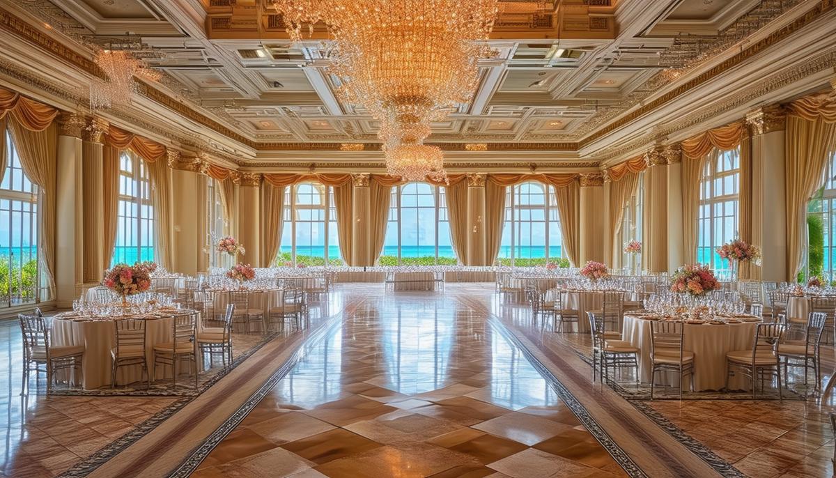 The grand ballroom of The Breakers in Palm Beach set up for a luxurious corporate gala
