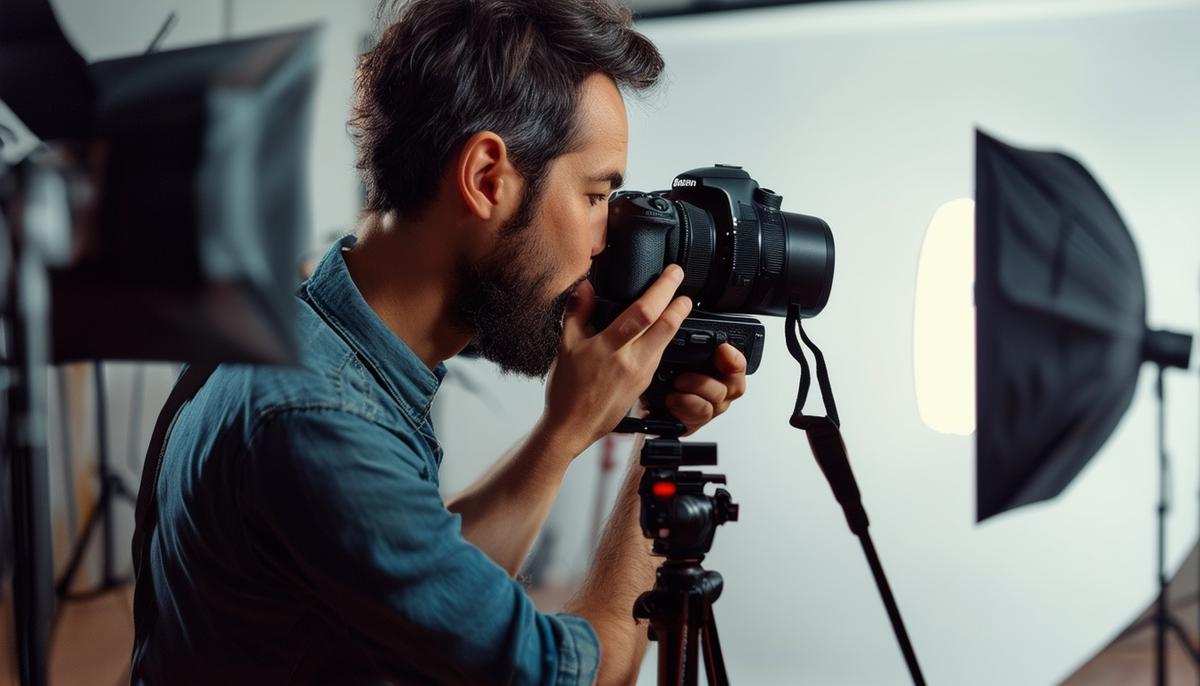 Brian Shumway, a professional photographer, working with his camera in a studio environment