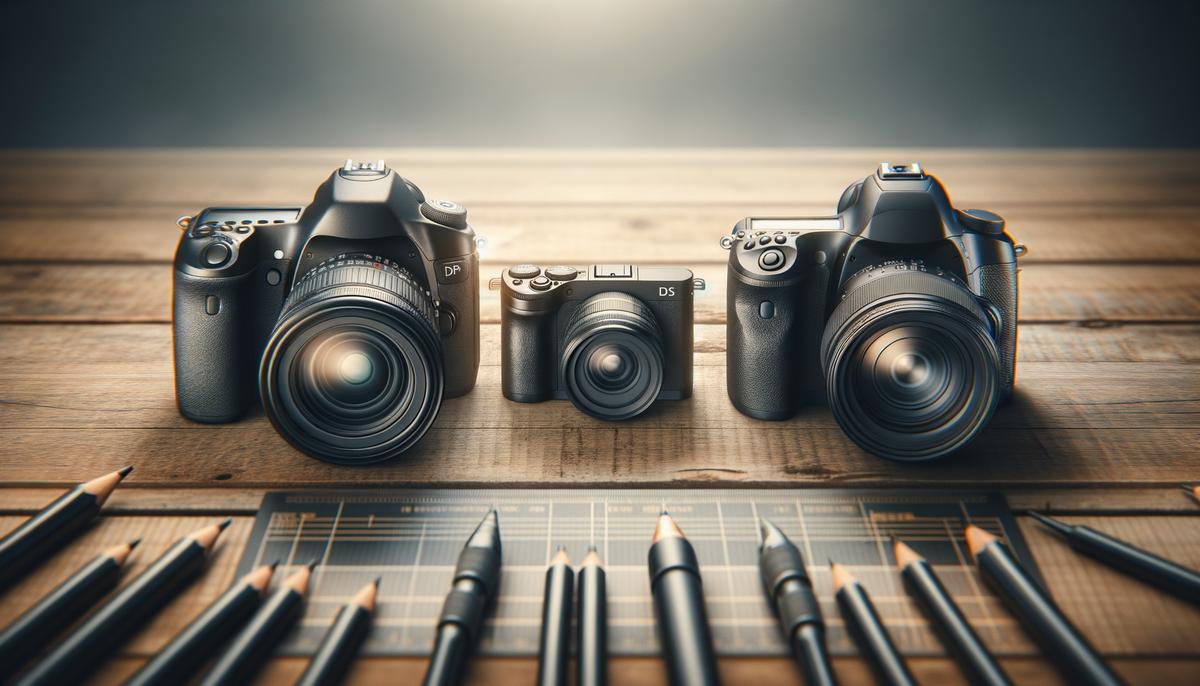 A side-by-side comparison of a professional DSLR camera and a mirrorless camera, showcasing their features and differences.