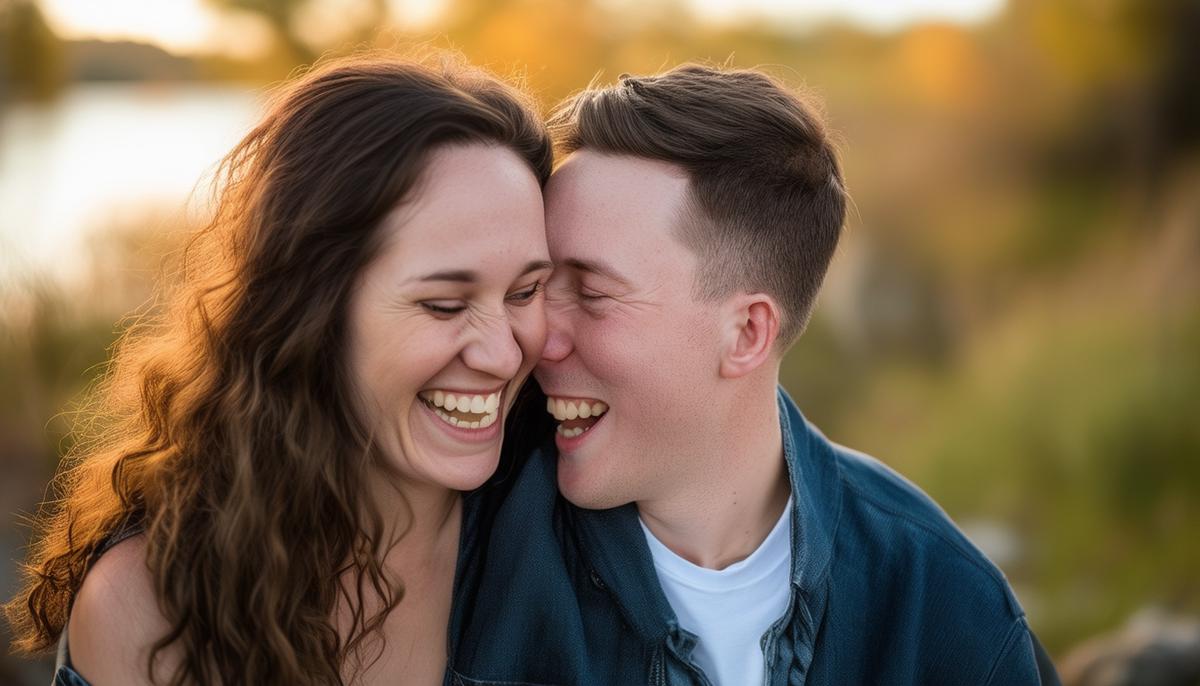 A couple sharing a genuine laugh during their engagement photo session