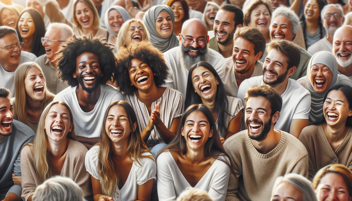 A candid photo of event attendees laughing and interacting naturally