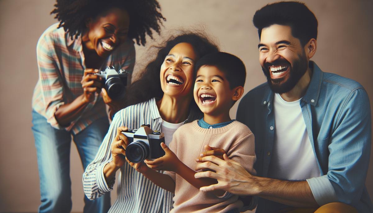 A candid moment of a family laughing together during a photo session