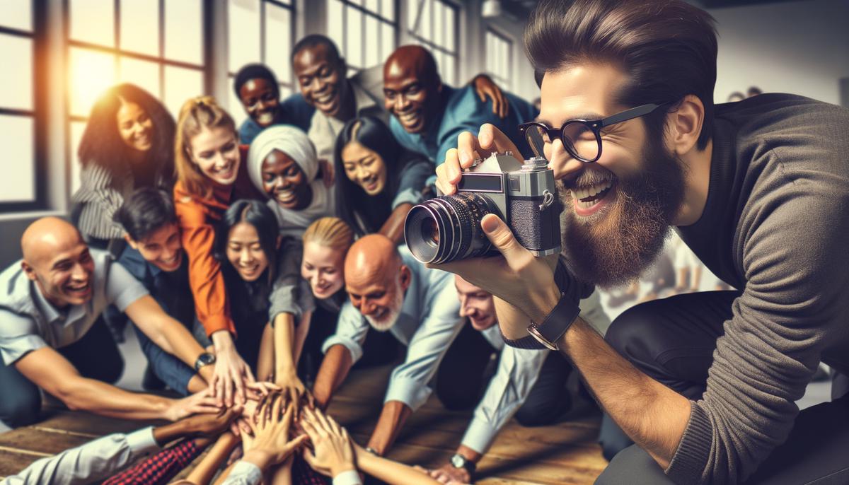 A photographer capturing candid moments of participants engaged in team-building activities