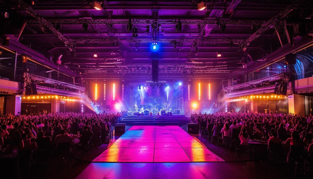 The main stage area of Category 10, showcasing its large dance floor and concert setup