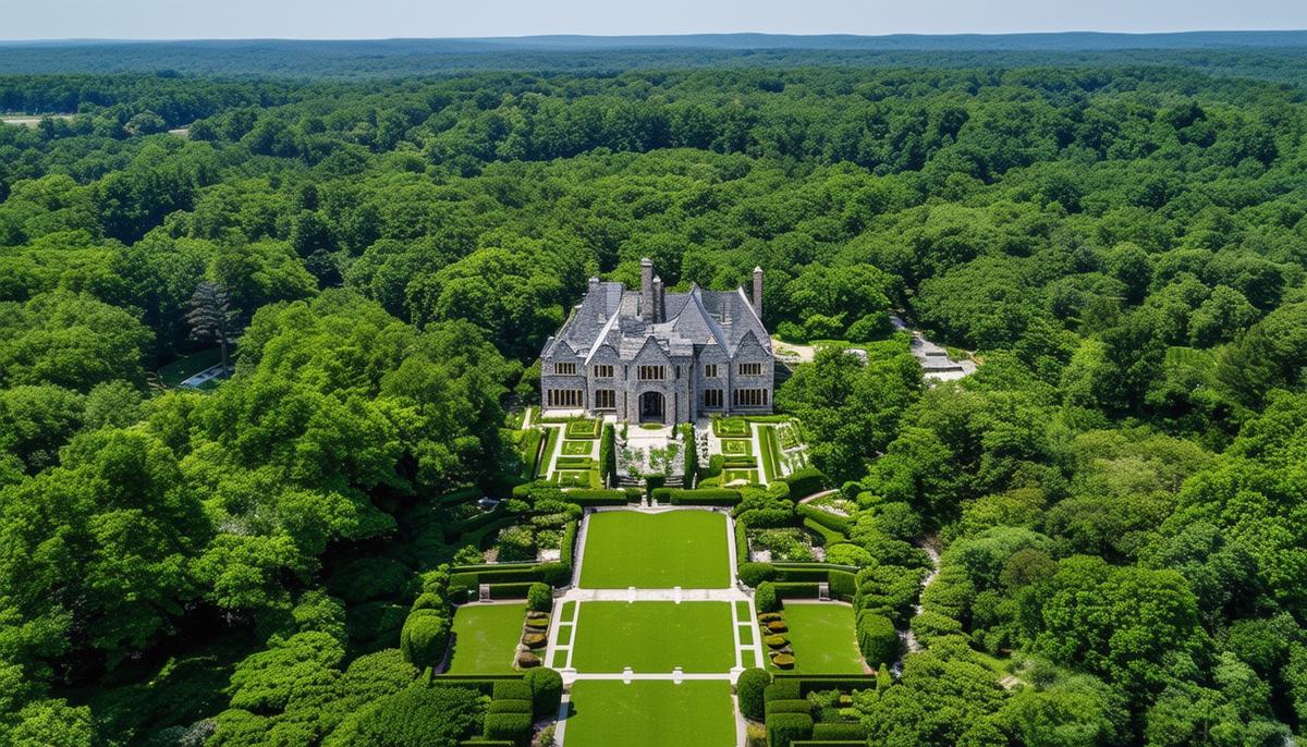 Aerial view of Cheekwood Estate and Gardens showcasing the sprawling 55-acre property with lush botanical gardens and the grand mansion
