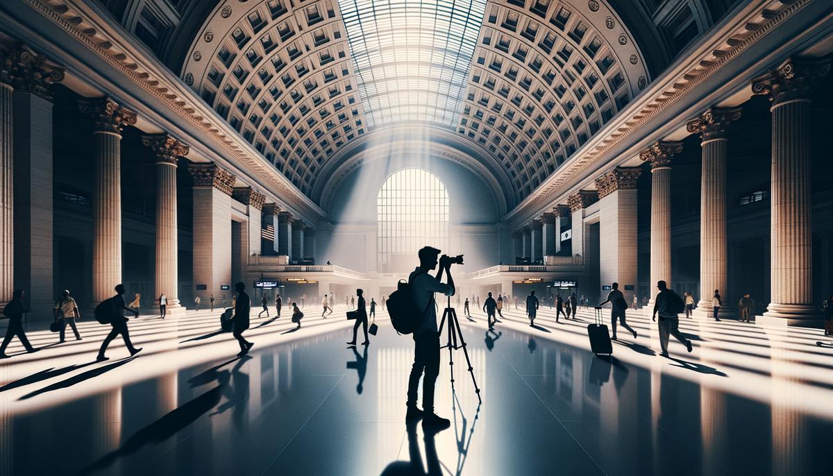 A photographer capturing an image in the grand Great Hall of Chicago Union Station