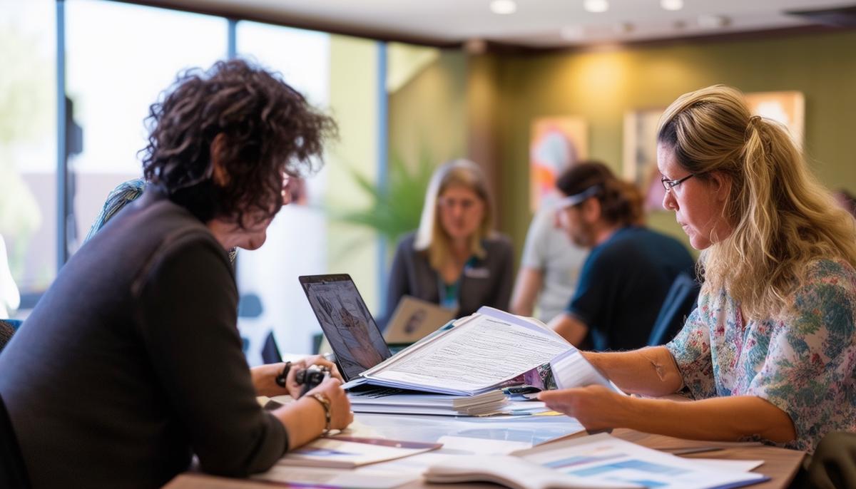 A client reviewing portfolios and meeting with potential event photographers in Albuquerque
