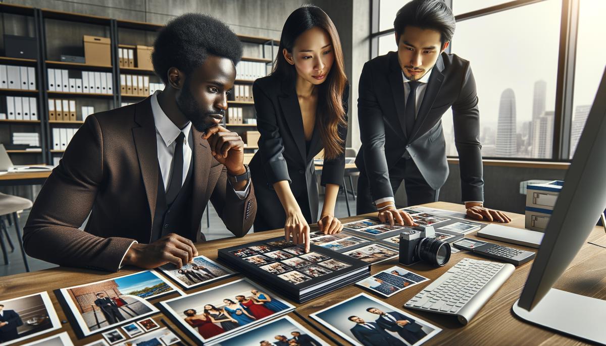 Person reviewing event photography packages and considering factors like event duration and venue size