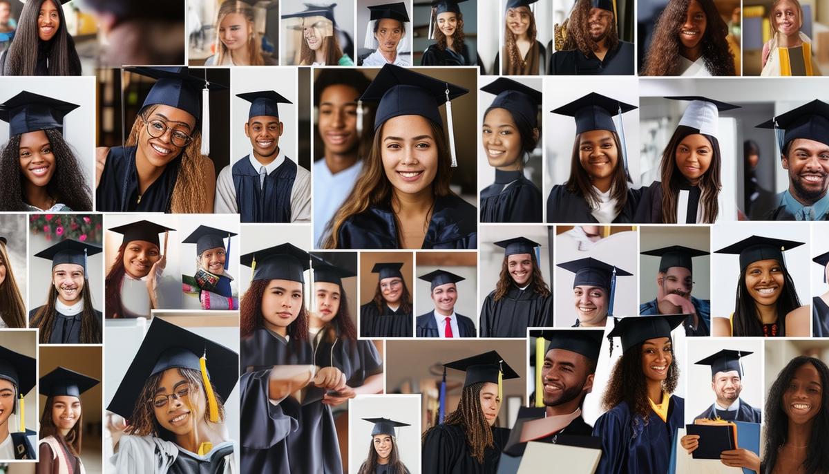 A collage of graduation photography portfolios, showcasing diverse styles and highlighting the importance of evaluating a photographer's work before making a selection.