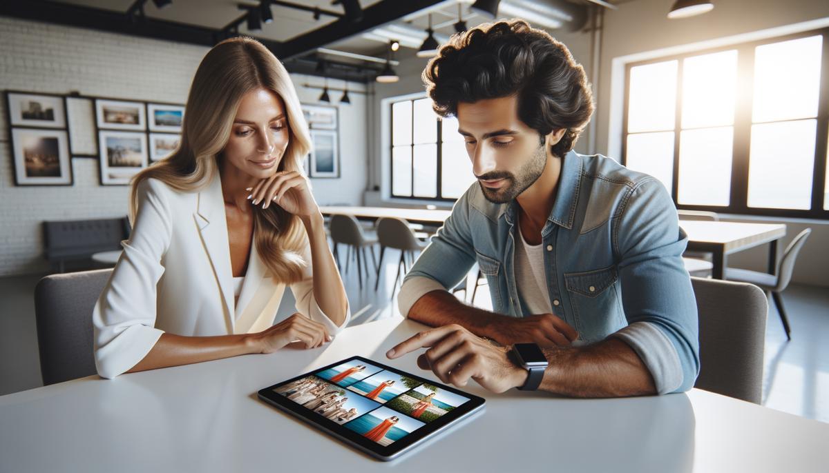 A client reviewing a Palm Beach photographer's portfolio