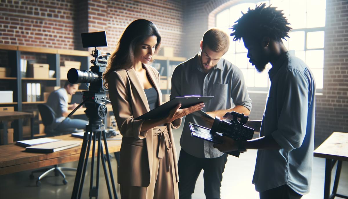 A person reviewing portfolios and equipment of different videographers in Atlanta