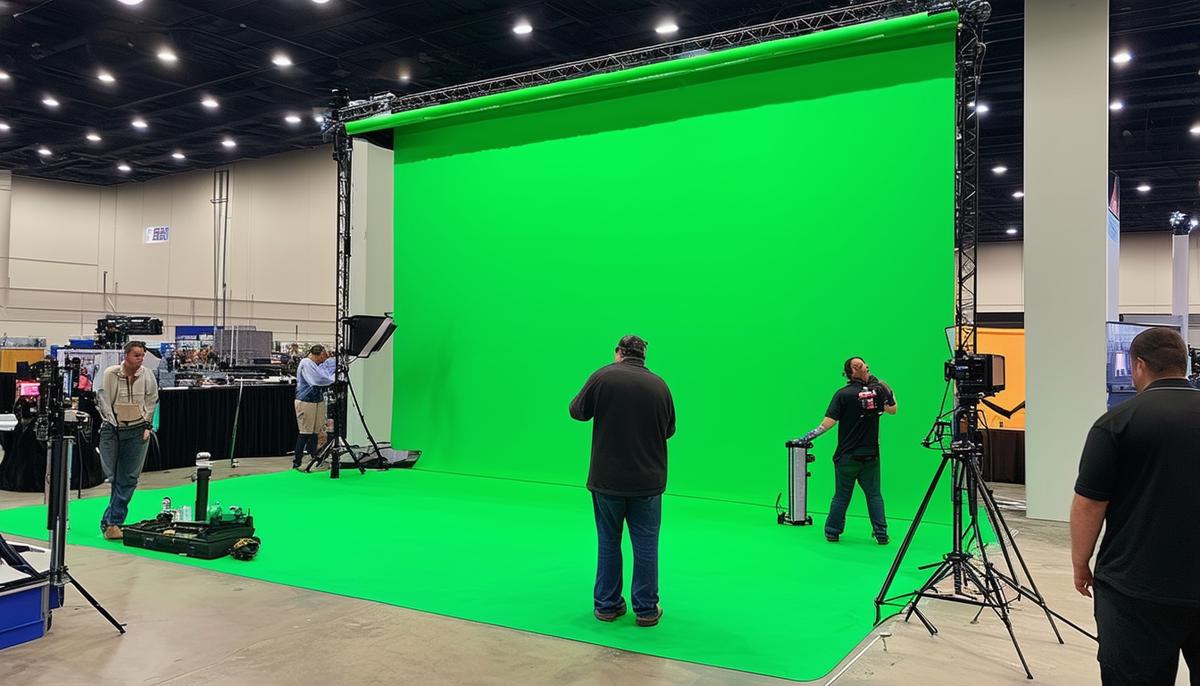Christie's Photographic Solutions team setting up a green screen at a Texas convention center