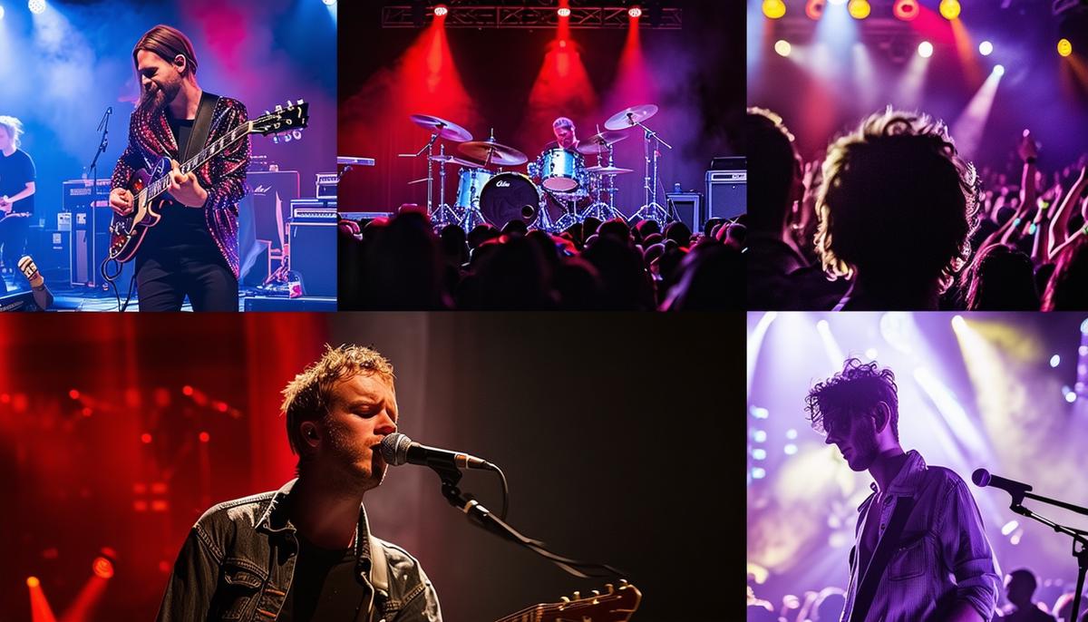 A collage showing various uses of concert photography in artist promotion materials