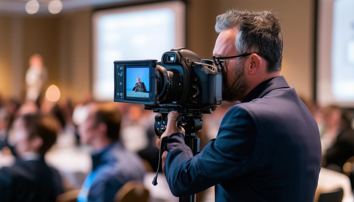 A professional photographer capturing a key moment at a Dallas business conference