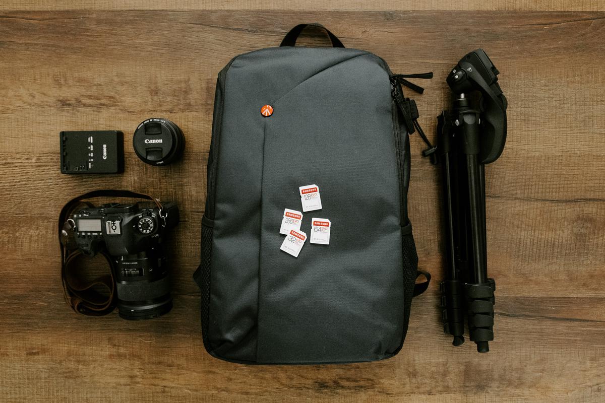 An array of professional photography equipment used for corporate event photography