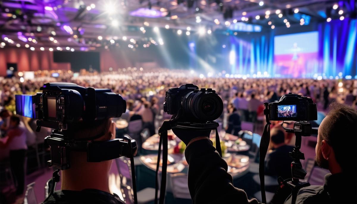 A team of photographers covering a large corporate event at the Music City Center in Nashville