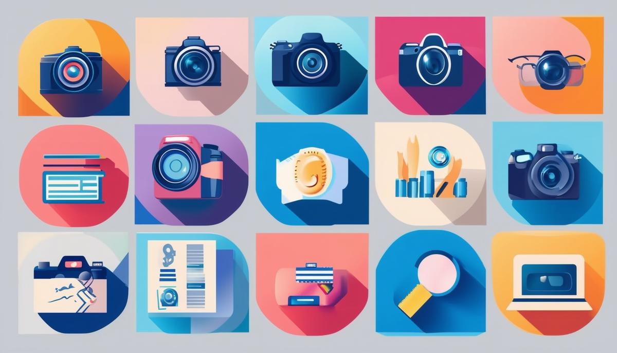 A collection of icons representing various cost-saving tips for hiring a photographer