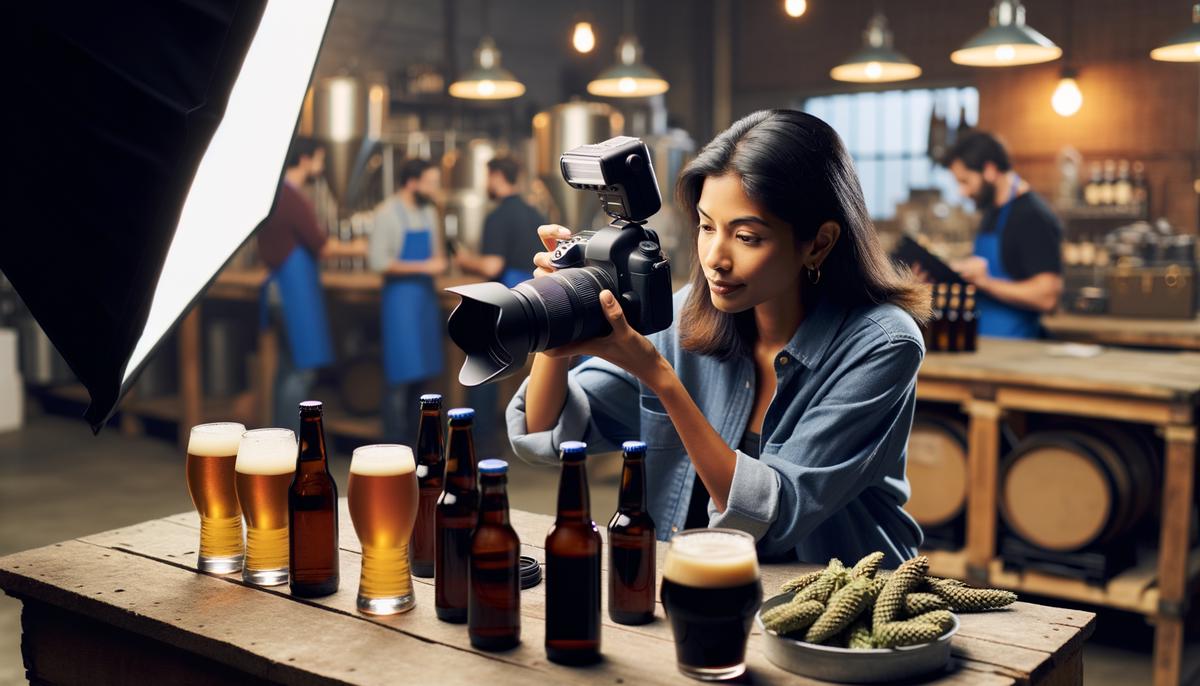 A commercial photographer capturing product shots for a Springdale craft brewery
