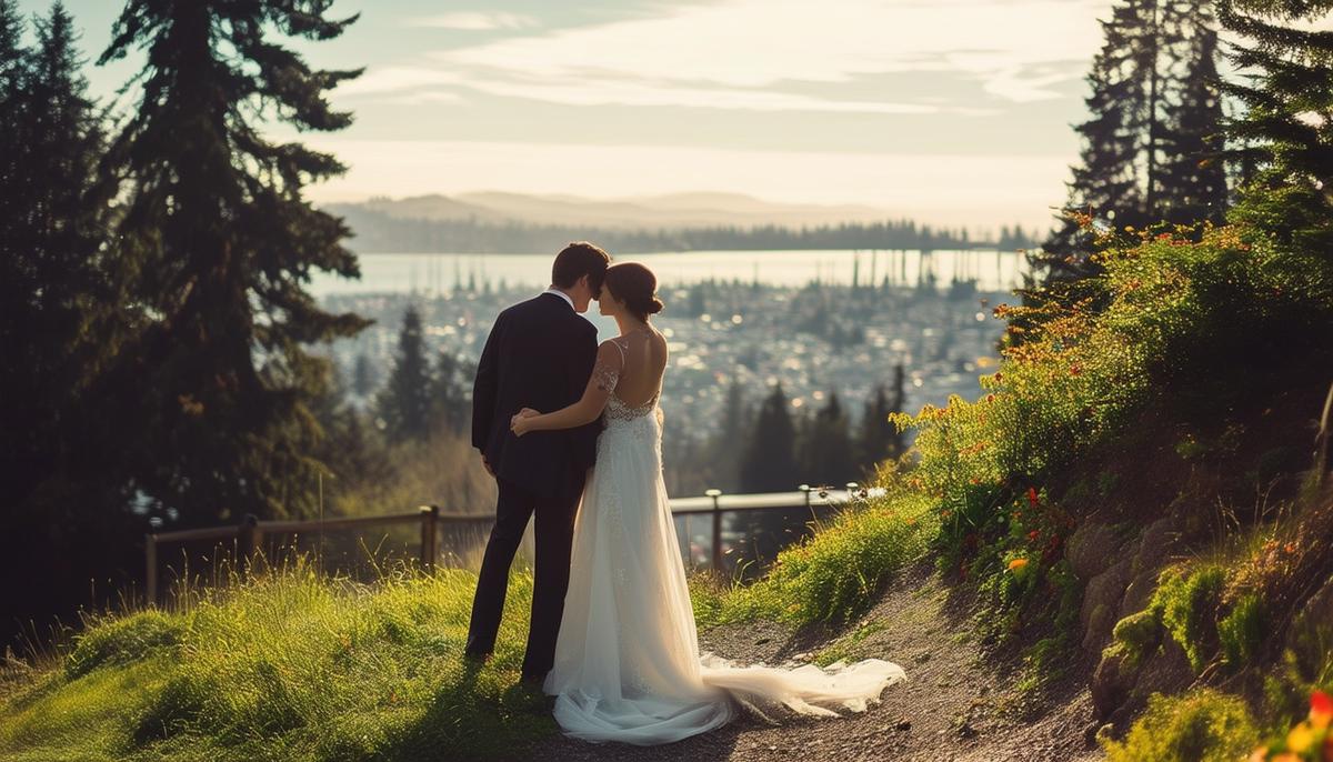 An artistic wedding photograph showcasing Portland's unique style and landscapes