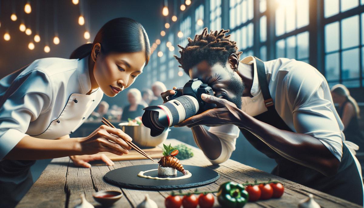 A photographer capturing a chef plating a dish at a Minneapolis culinary event