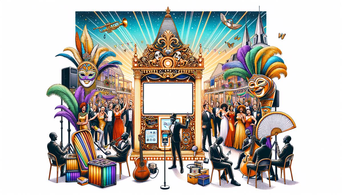 A creatively customized photo booth with themed props, personalized backdrop, and branded photo template