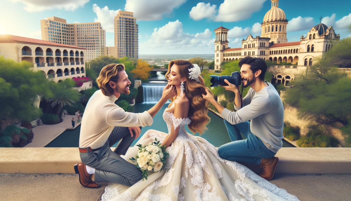 An inviting image depicting a bride and groom collaborating with their San Antonio photographer to create a personalized and meaningful bridal photography experience.