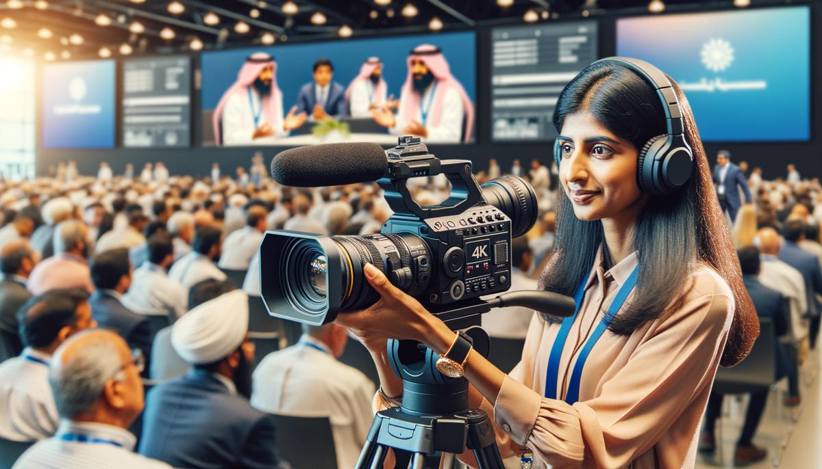 A videographer using advanced 4K and 360-degree cameras at an Atlanta event