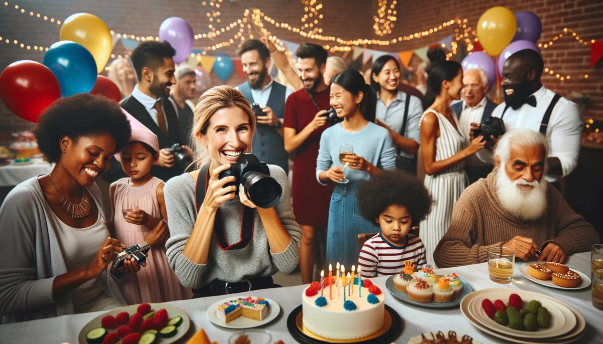 A professional birthday photographer in Dallas capturing candid moments at a lively celebration