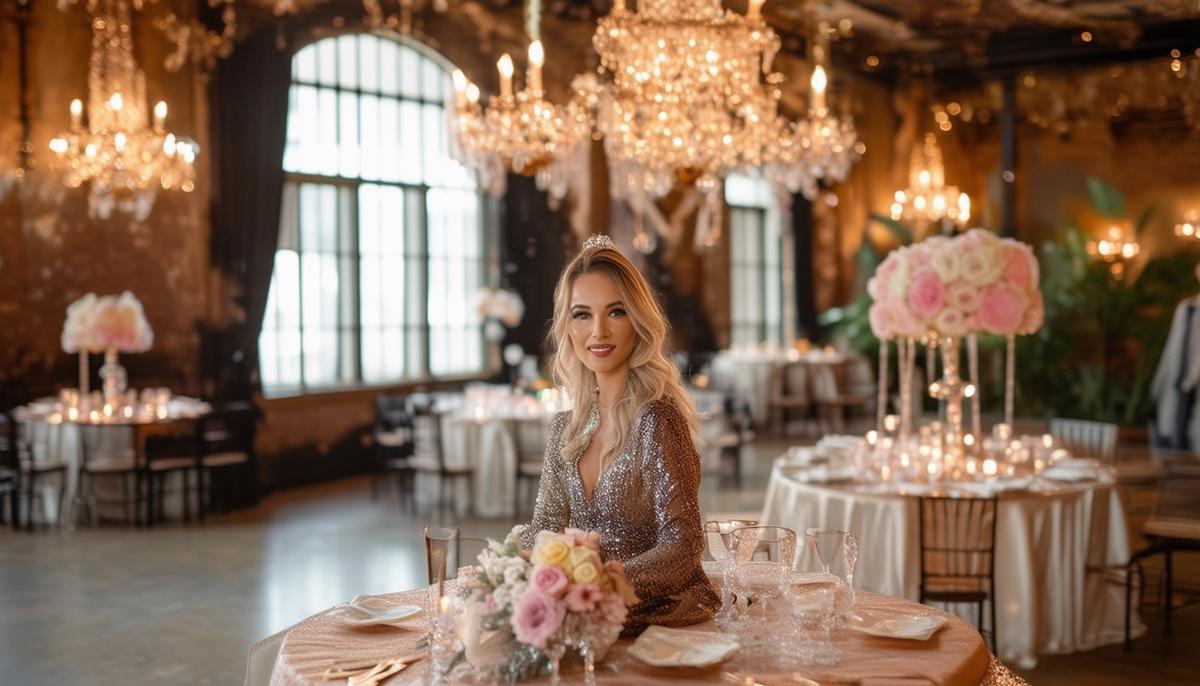 A luxurious birthday photoshoot venue in Dallas with elegant decor, professional lighting, and a photographer capturing a celebrant's portrait