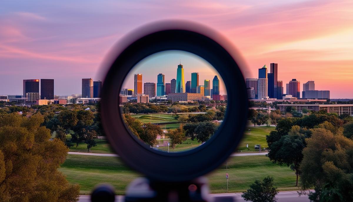 dallas skyline through camera lens