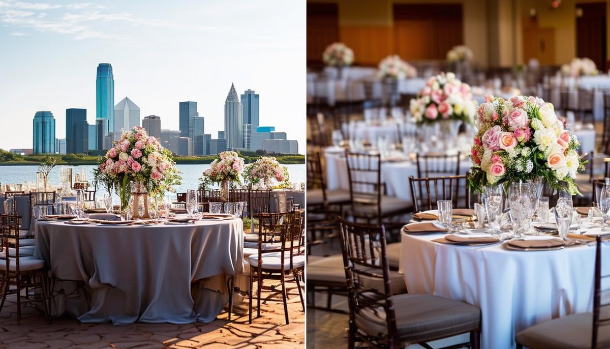 A split image comparing event photography in Dallas and a coastal city