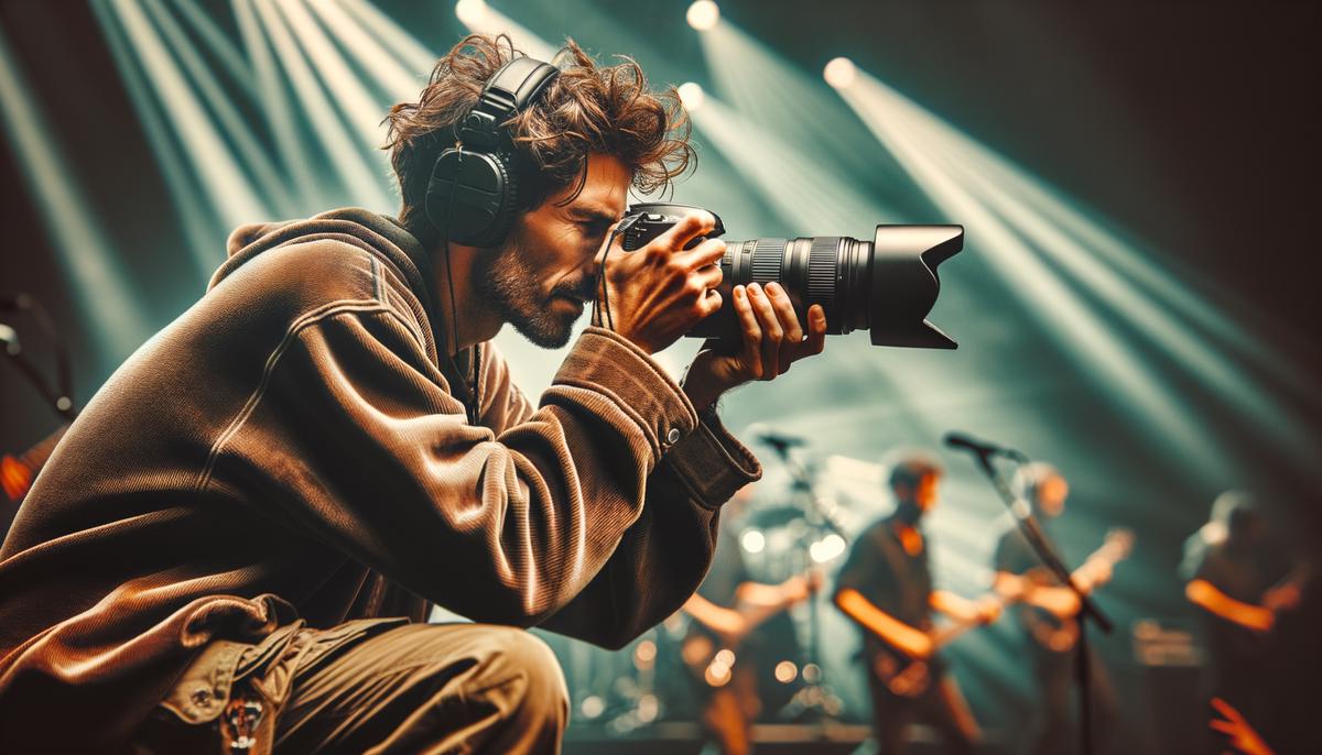 Photographer Danny Clinch capturing a live music performance, showcasing his skill in capturing the energy and emotion of the performers.