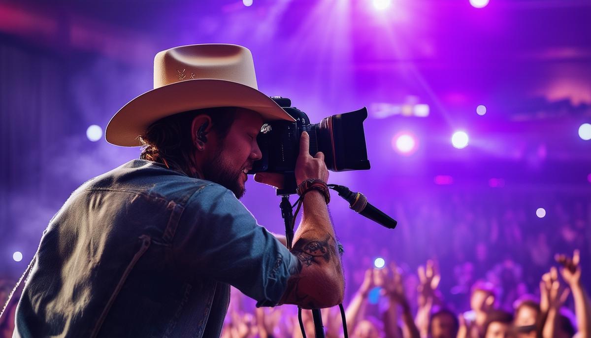 David Lehr photographing country artist Morgan Wallen on stage during a live performance